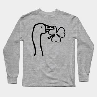 Portrait of a Goose Stealing a Shamrock Outline Long Sleeve T-Shirt